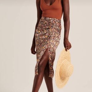 Satin knitted high slit midi skirt